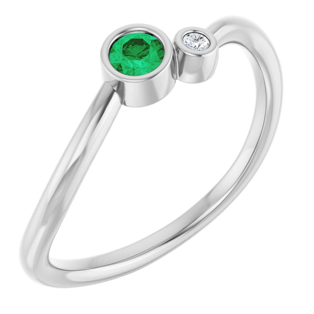 14K White 3 mm Lab-Grown Emerald & .015 CT Natural Diamond Ring